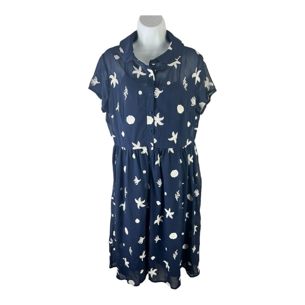 Voodoo Vixen Embroidered Shirt Dress Shell Starfish Beachy Pin-Up Retro 50s XL